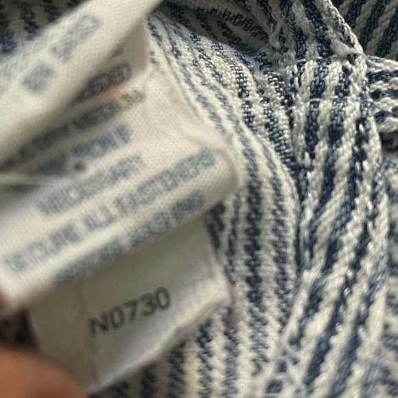 Y2K Old Navy 90s baby Hickory Stripe Romper Overalls 18-24 months Railroad Denim - Picture 5 of 6